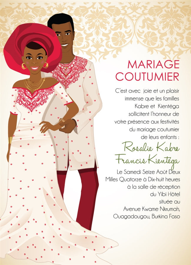 Mon chou Burkina Faso Traditional Wedding Invitation