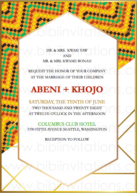 African kente DIY Template Wedding Invitation