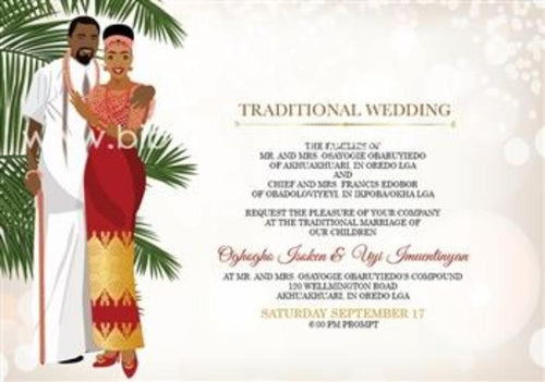 Ekponmwen Nigerian Benin Edo Traditional Wedding Invitation