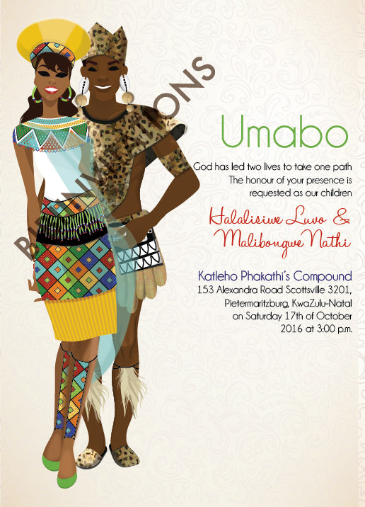 Mbali Zulu South African Traditional Wedding Invitation