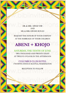 Ghana Purple, Yellow and Green DIY Downloadable Template Wedding Invitation 