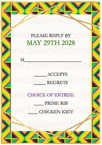 Ghana Purple, Yellow and Green DIY Downloadable Template Wedding Invitation RSVP
